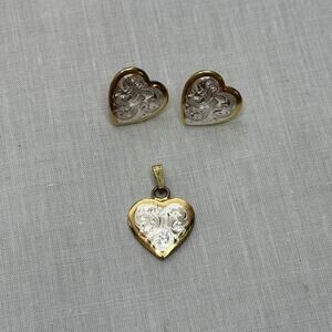Matching‎ Heart Pendant And Earrings Gold Plated and Silver